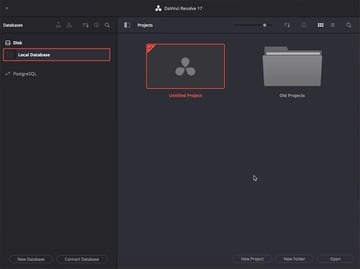 davinci resolve opening screen