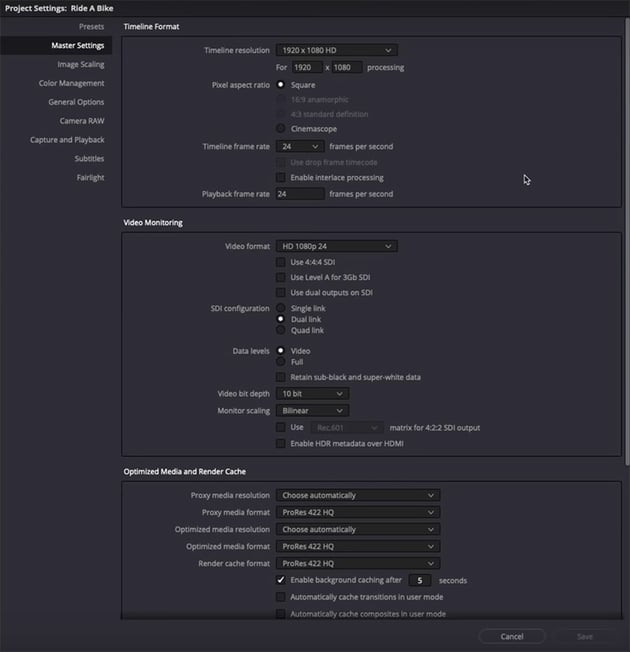 davinci resolve settings