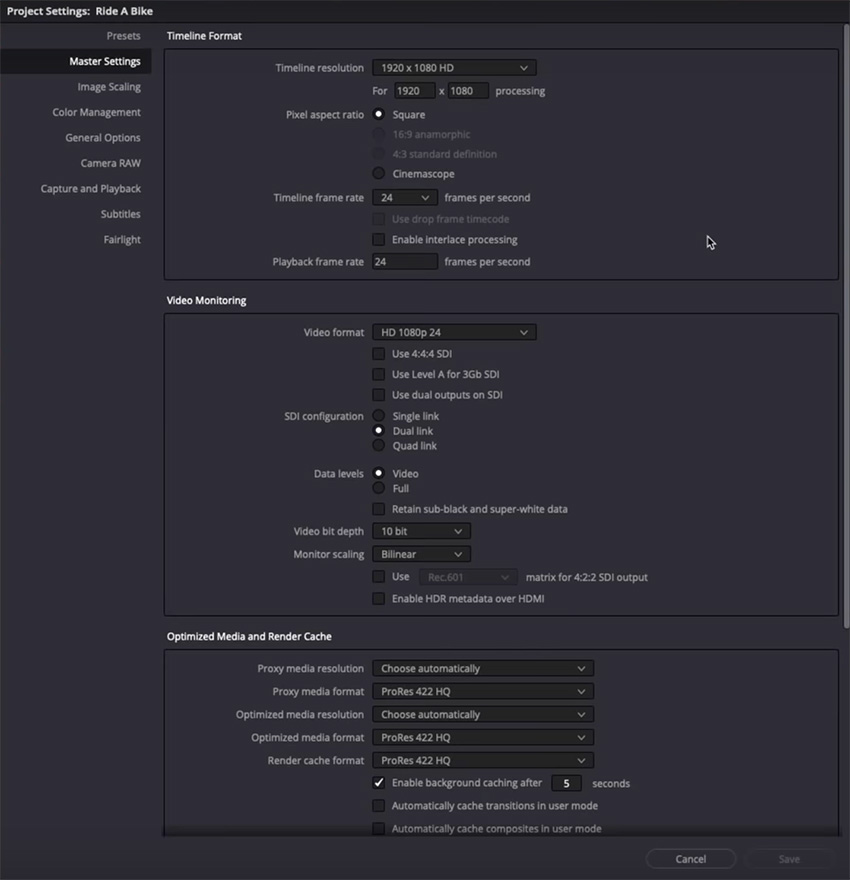davinci resolve settings