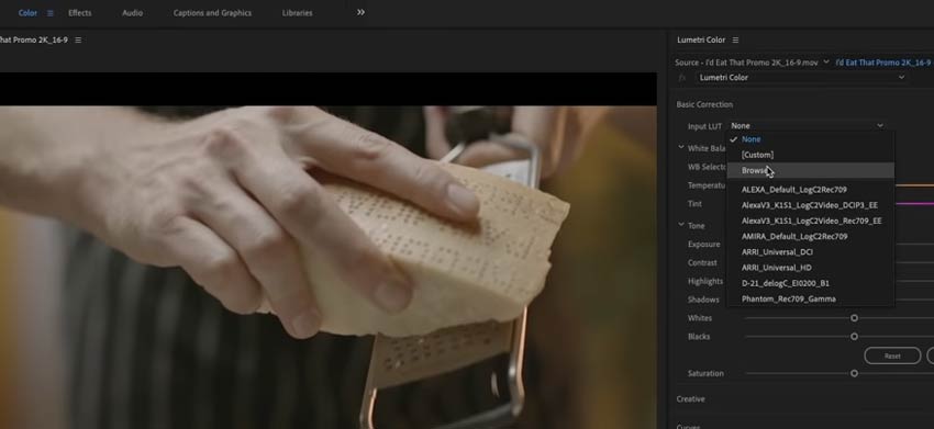 opening LUT in premiere