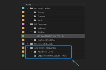 new auto reframed sequences folder