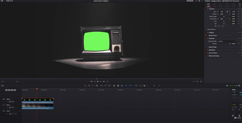 tv with greenscreen in davinci resolve