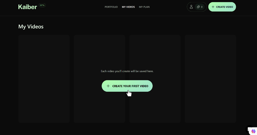 User clicking 'Create First Video' Button.