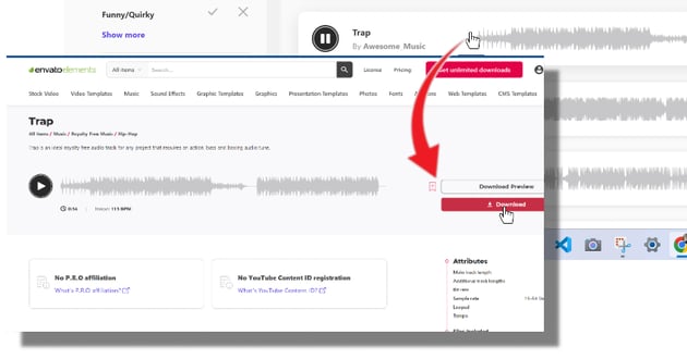 User clicking download from Envato Website