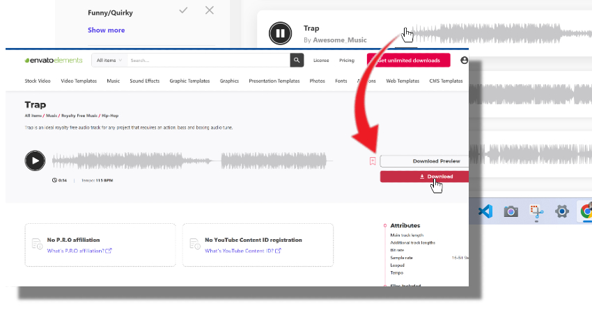 User clicking download from Envato Website