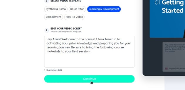 Image of user clicking the 'Continue' button.