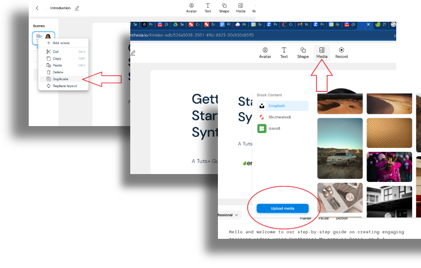 Image showing how to use the import ‘Media’ Button to import the new image we created.