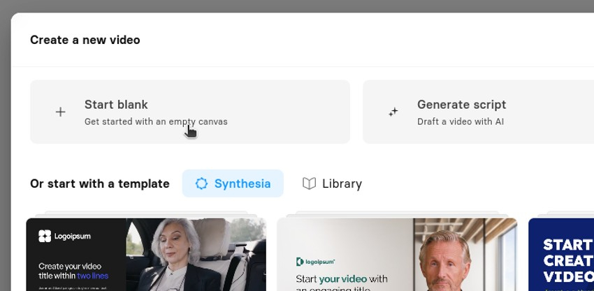 User Clicking 'Start Blank' Button.
