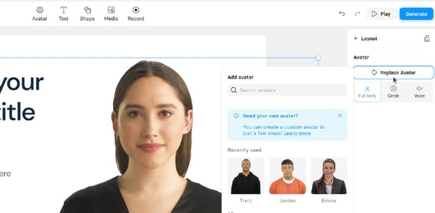 User clicking 'Replace Avatar' button.