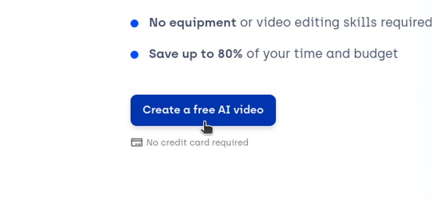 Image of the 'Create a Free AI video' Button being clicked.