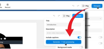 User clicking 'Generate' Button, and procedding to click on 'Generate - 7 min processing' Buton.