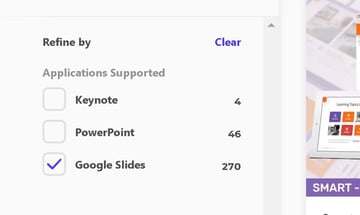 image of user selecting 'Google Slides' in the 'Refine by' section of the search results.