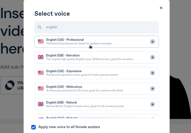 In the pop-up, choose the best "voice" for your project from the list.