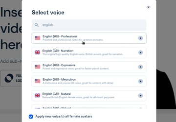 In the pop-up, choose the best "voice" for your project from the list.
