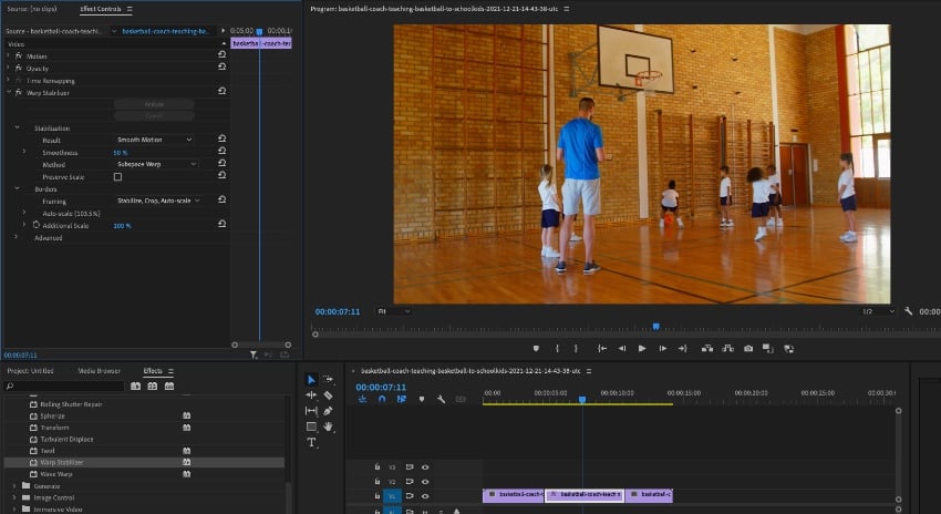 Premiere Pro video stabilization effects