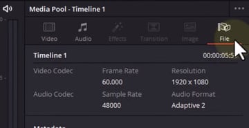 User clicking on File in settings menu.