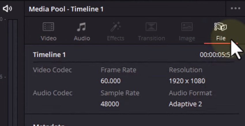 User clicking on File in settings menu.