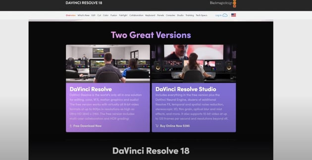 User choosing from different versions of Davinci Resolve.