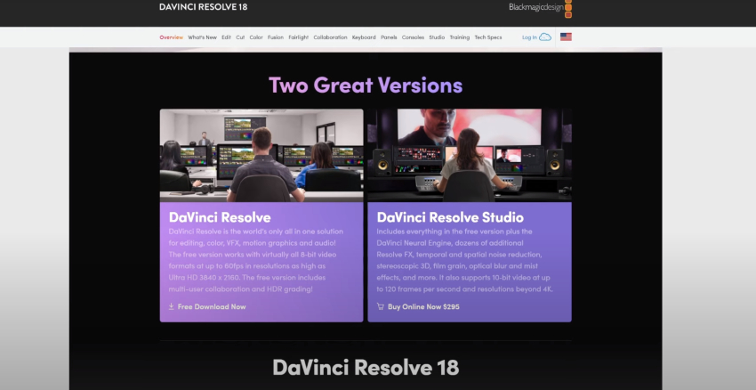 User choosing from different versions of Davinci Resolve.