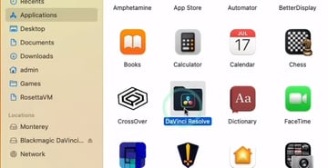 User finding Davinci Resolve in Applications Folder.