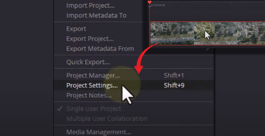 User clicking on 'File' in Settings.