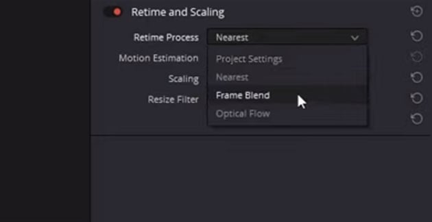 User adjusting Frame Blend for Speed Ramping DaVinci Resolve