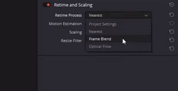 User adjusting Frame Blend for Speed Ramping DaVinci Resolve