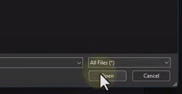User clicking Open in Import Menu
