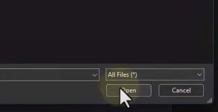 User clicking Open in Import Menu