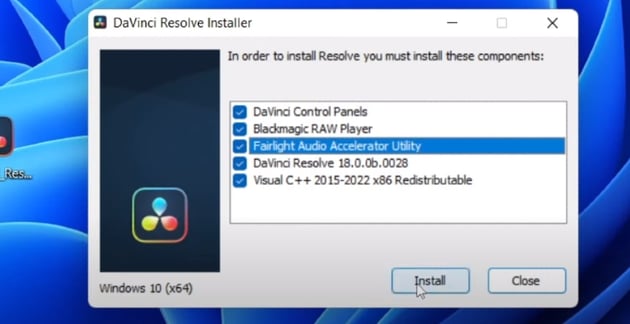 Davinci Resole Installation menu