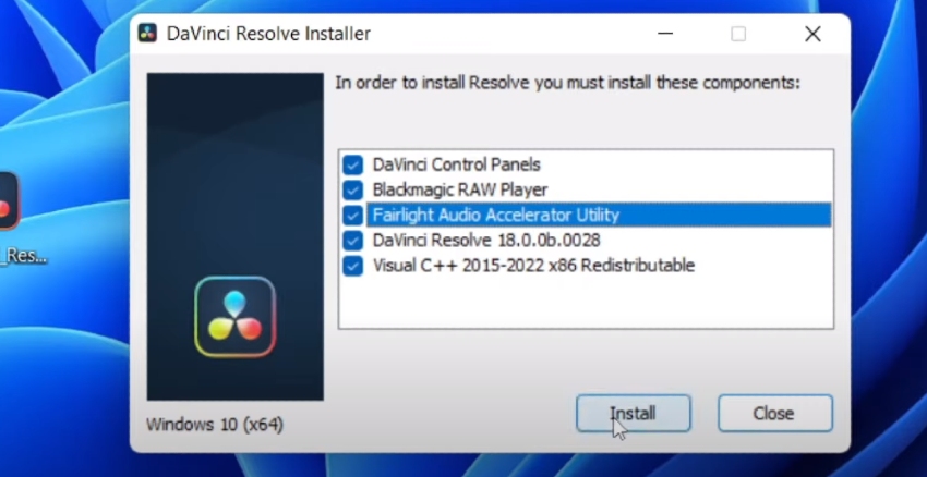 Davinci Resole Installation menu