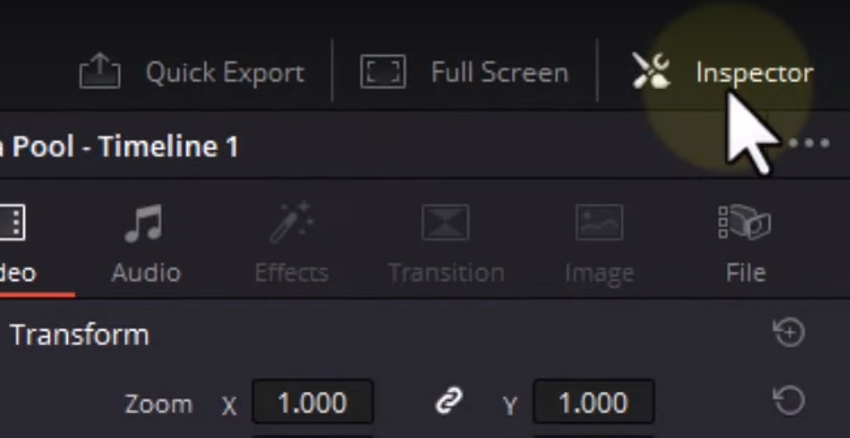 User clicking on 'Inspector' Button at top right hand corner.