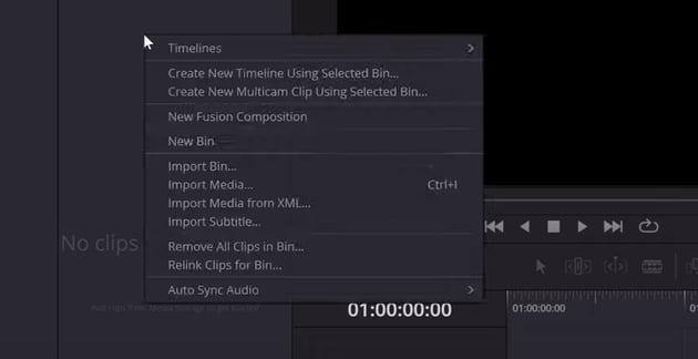 User right clicking media area for davinci resolve slow motion