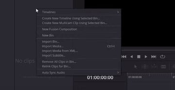 User right clicking media area for davinci resolve slow motion