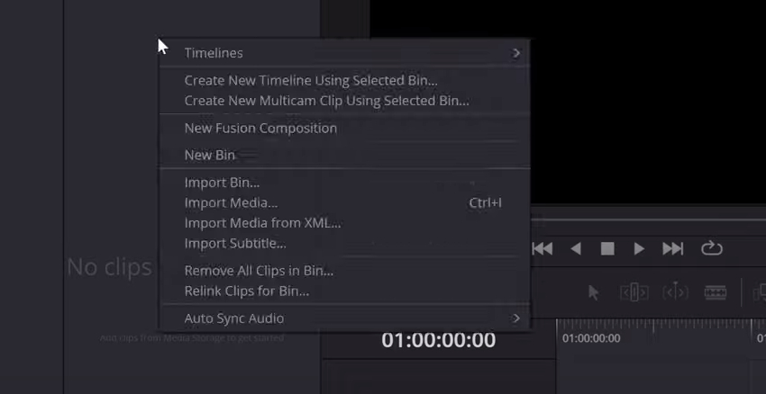 User right clicking media area for davinci resolve slow motion