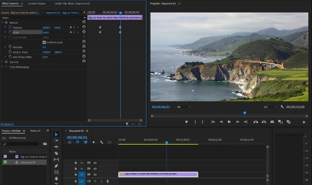 How to zoom in on Adobe Premiere