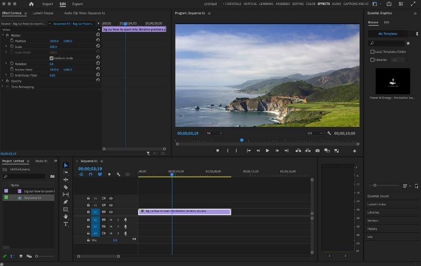 How to zoom in on Premiere Pro