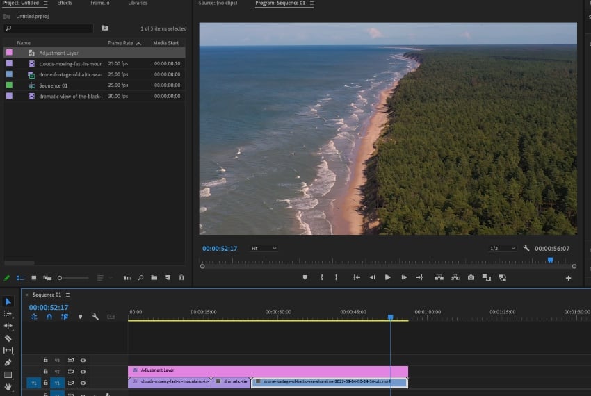 Premiere Pro add adjustment layer