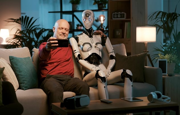 man with robot