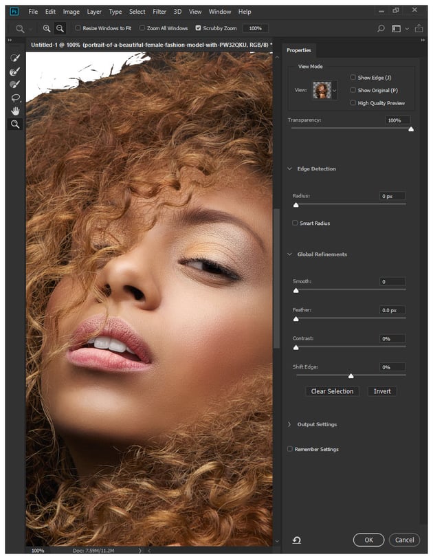 refine edge in Photoshop  
