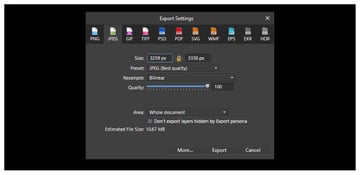 exporting files in affinity photo  