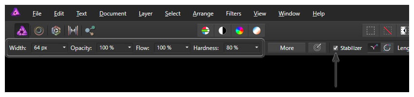 brush settings in affinity photo  