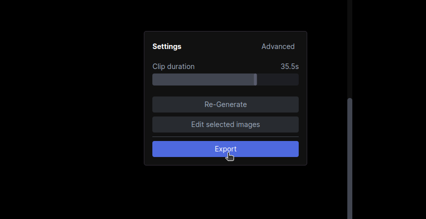 User clicking the 'Export' Button for ai video frame interpolation tutorial.