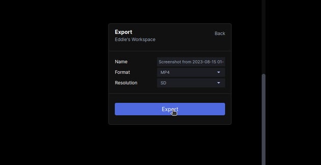 User confirming export settings.