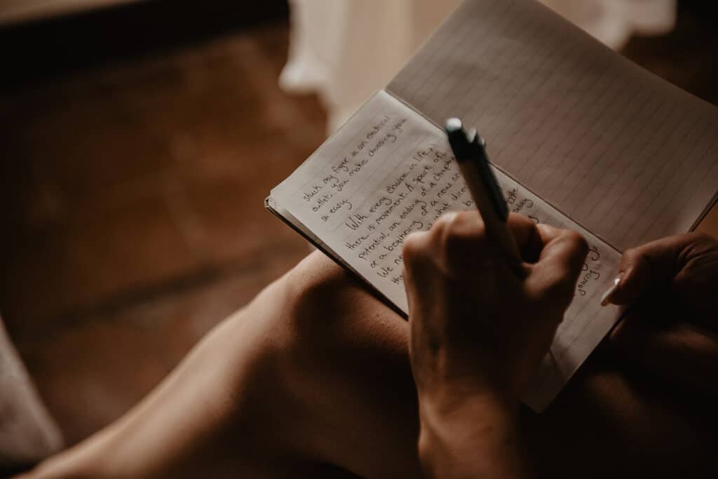 woman writing vows